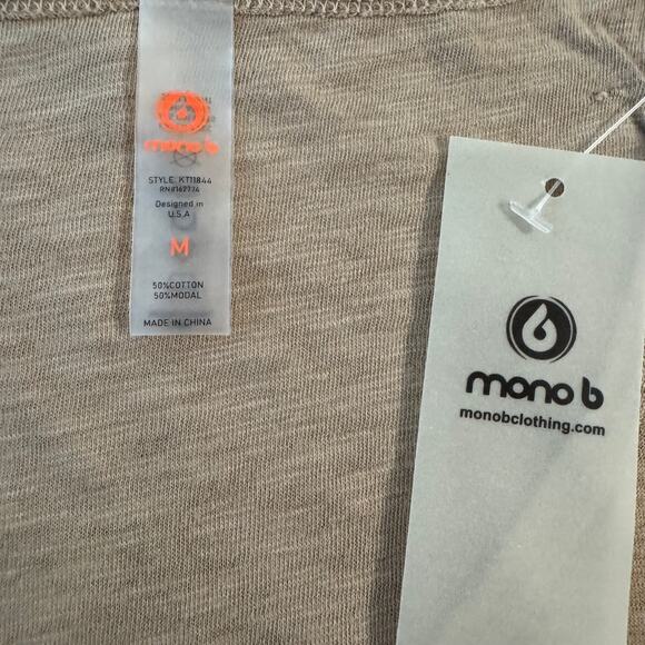 Mono B V Neck Short Sleeve Tee Shirt Taupe Small Medium Large - Picture 3 of 4